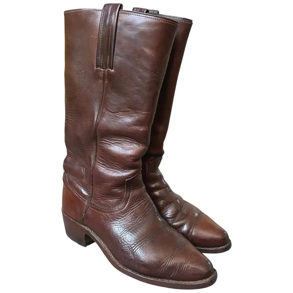 Vintage Brown Leather Roper Cowboy Boots w/ D. Mackay Cedar Shoe Trees Men’s 7